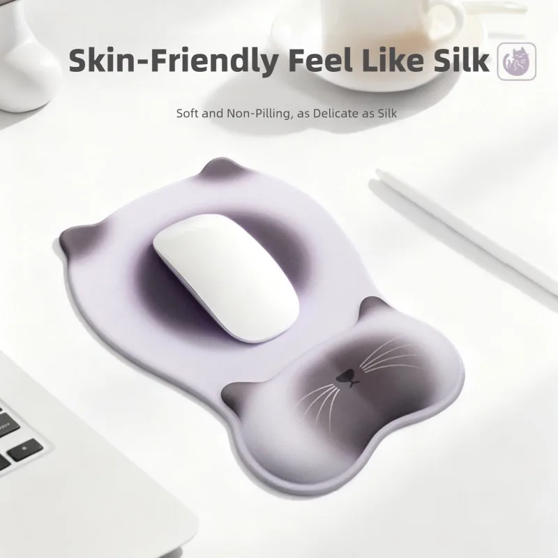 Alfombrilla de ratón ergonómica estilo gato negro Kawaii, espuma viscoelástica, soporte de rebote lento, alivio del dolor, reposamuñecas antideslizante para oficina