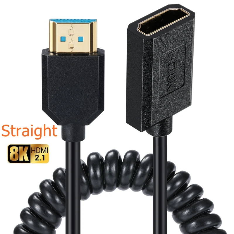 90 grados extremadamente delgado delgado 90 ° Ángulo 8K Ultra HDMI de alta velocidad 8K 4K120Hz 144Hz HD macho a cable de resorte de extensión HDMI hembra - imagen 4