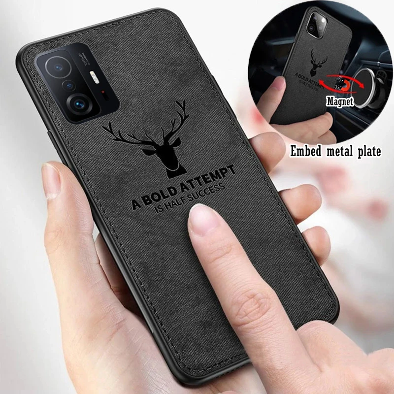 Funda de tela clásica para Xiaomi Mi 14 13 13T 12 12T 11T Pro 9T 10T 11 Lite Poco F3 F4 F5 Pro cubierta de ciervo con imán incorporado