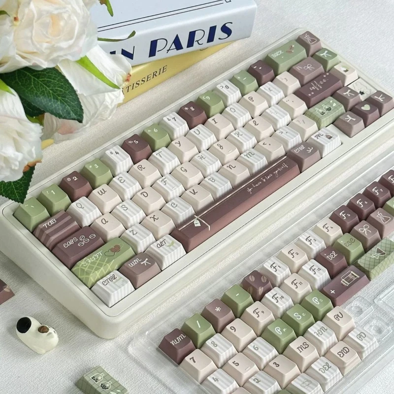 【Matcha Latte】teclas personalizadas con sublimación PBT, perfil de cereza, bonito diseño Original, tecla de punto artesanal para jugadores - imagen 3