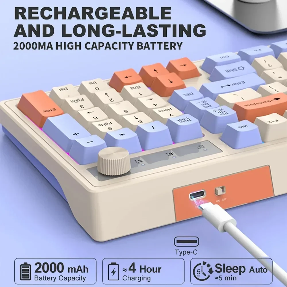 Teclado mecánico inalámbrico de 2,4G, Bluetooth 5,0, teclado de modo Dual con retroiluminación RGB para PC de escritorio, teclado de oficina/juego - imagen 4