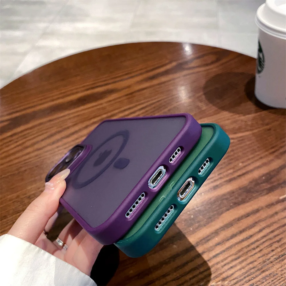 Para iPhone 16 carga inalámbrica magnética de lujo para Magsafe funda 15 14 13 12 11 Pro Max mate translúcido armadura cubierta a prueba de golpes - imagen 4