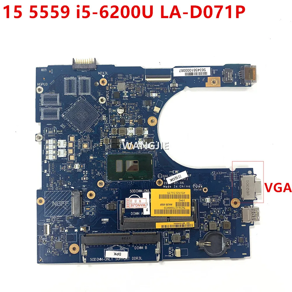 Placa base para ordenador portátil Dell Inspiron 15 5559 con i5-6200U 2,3 Ghz CPU CN-0M4MY2 0M4MY2 placa base AAL15 LA-D071P 100% en funcionamiento