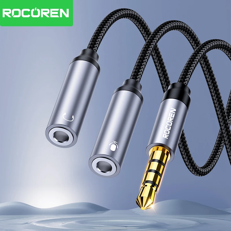 Rocoren-Cable divisor de Audio con conector de 3,5mm, Adaptador de Audio de 2 vías AUX macho a doble hembra para auriculares, teléfono y Escritorio