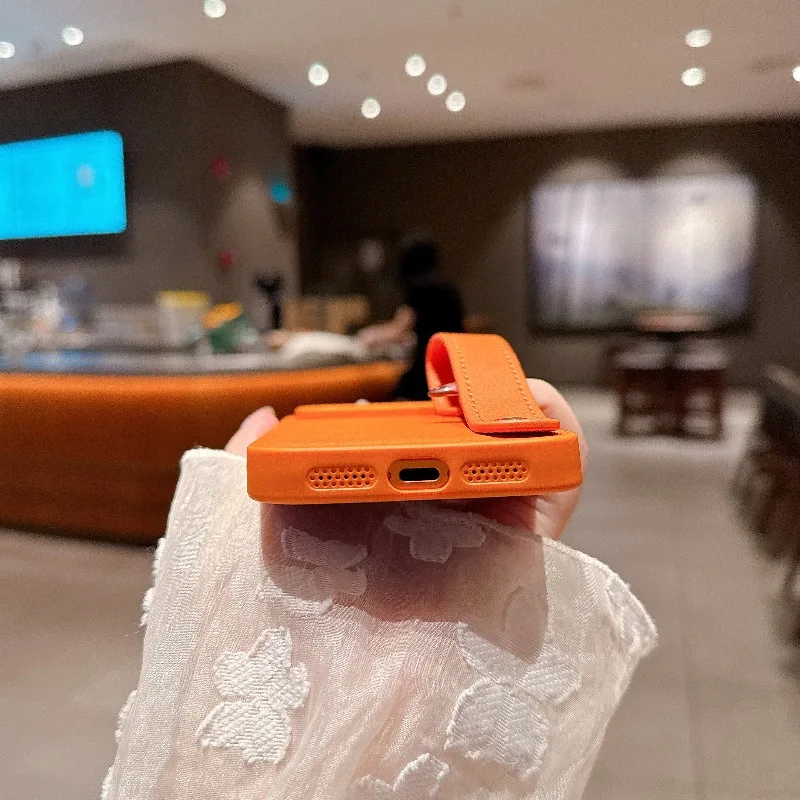 Para Iphone 17 Pro Max Air soporte de cuero correa de muñeca funda para IPhone17 16 15 14 13 12 11 Pro Max Plus funda con soporte - imagen 5