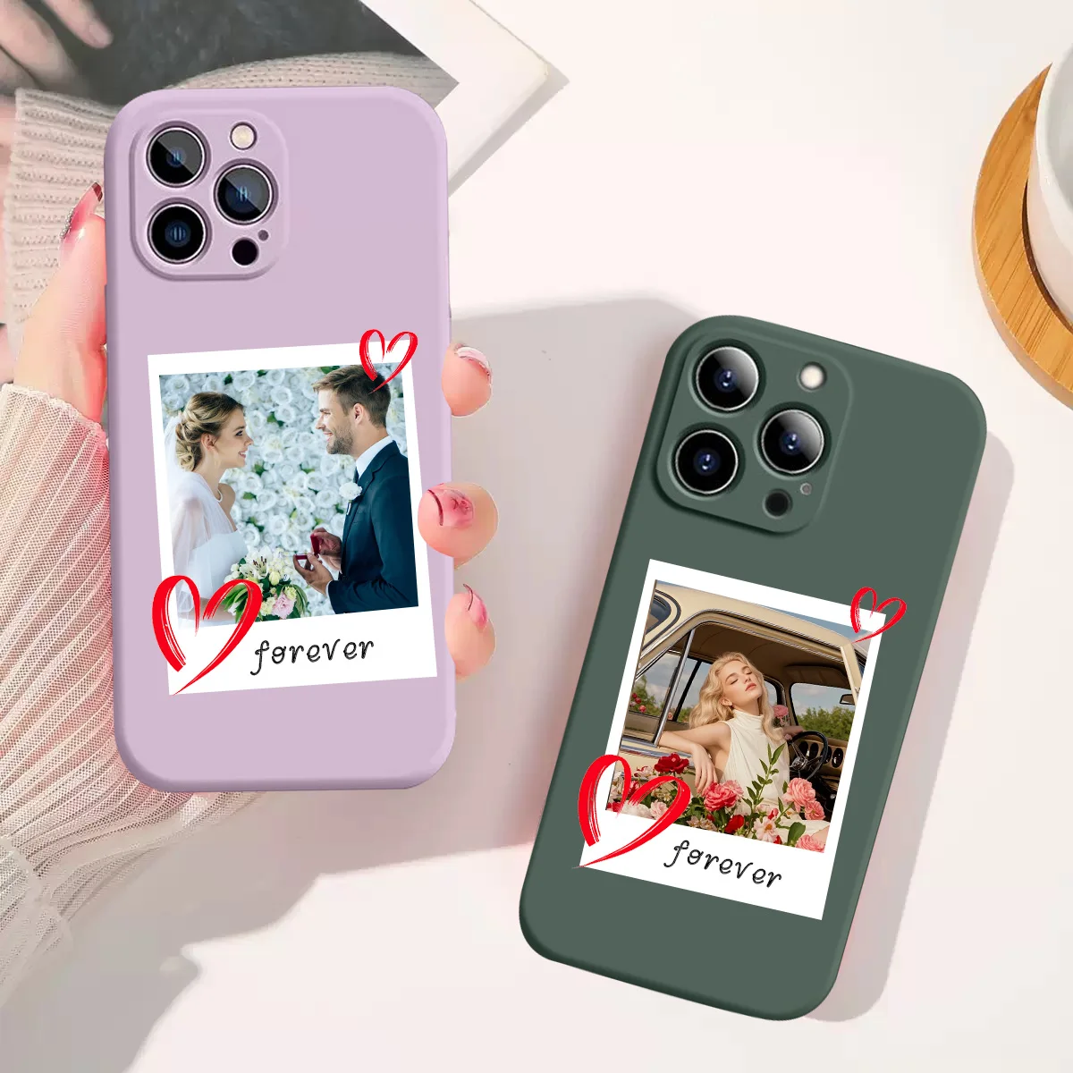 DIY pareja foto personalizada TPU funda suave para iPhone 16 15 14 13 12 11Pro Max Mini SE 2020 2022 XS XR 6 6s 7 8 Plus contraportada - imagen 4