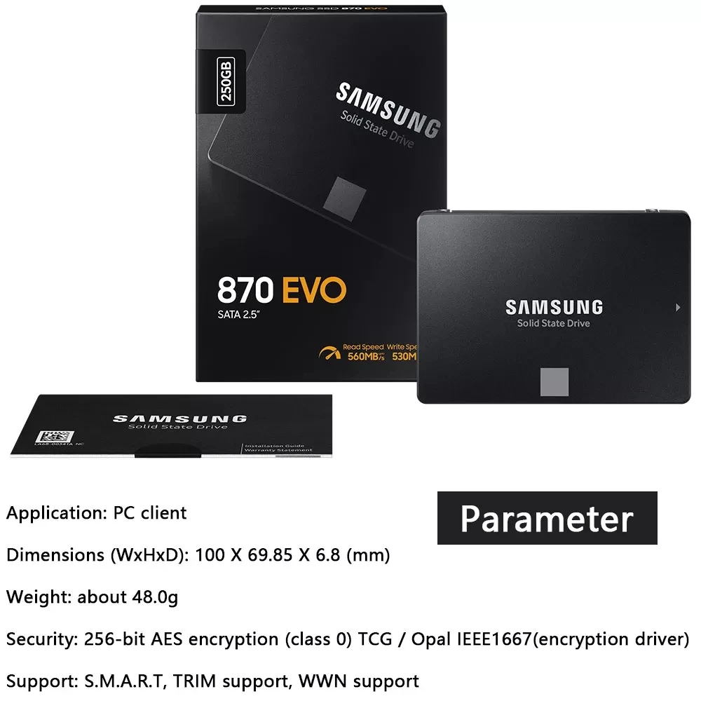 100% SAMSUNG SSD 870 EVO 250GB 500GB disco interno de estado sólido HDD disco duro SATA 2,5 250GB 1TB 2TB pulgadas ordenador portátil PC de escritorio trabajo - imagen 4