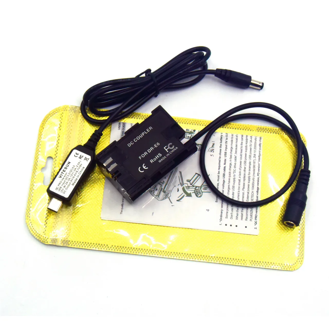 Adaptador de batería falsa DR-E6 LP-E6 + Cable USB C PD 8V para Canon EOS 5DS 5D Mark IV III II 6D 80D 70D 60Da 90D luz Led - imagen 5