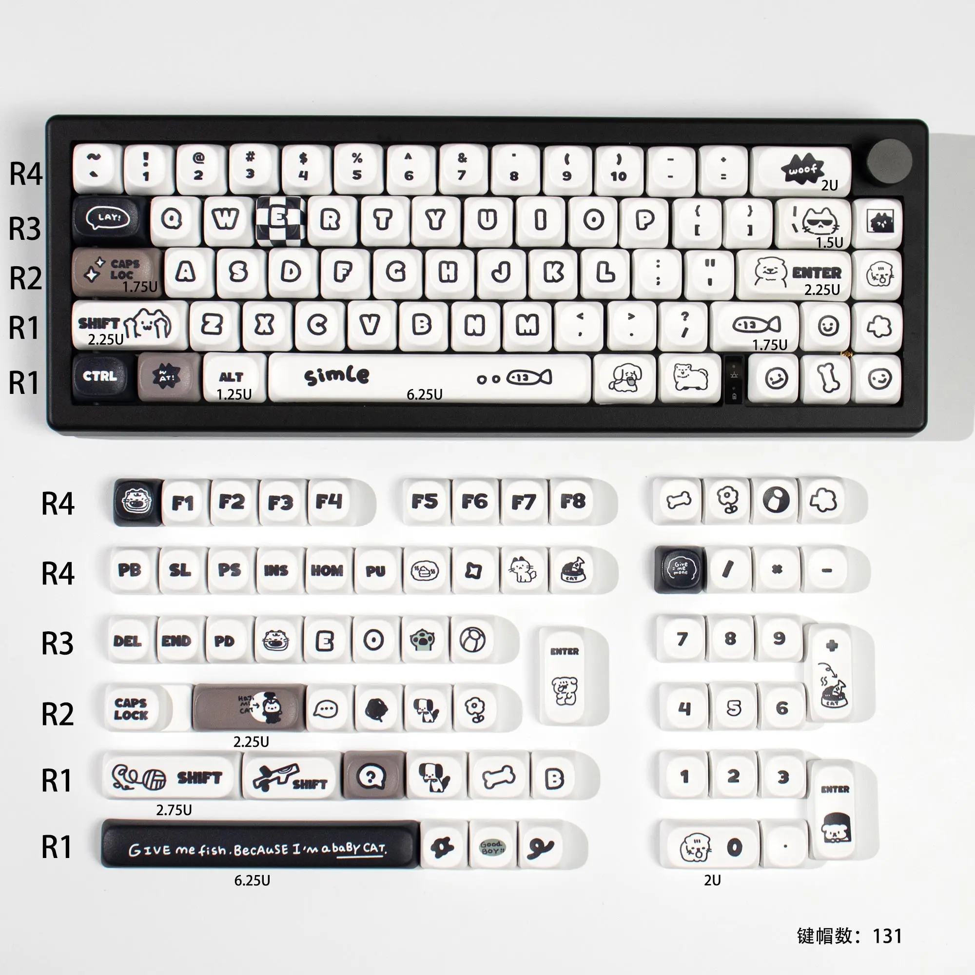 Teclas de gatos y cachorros, perfil MOA, sublimación térmica, teclas PBT, teclas bonitas personalizadas para teclado mecánico 64/104/108 - imagen 3