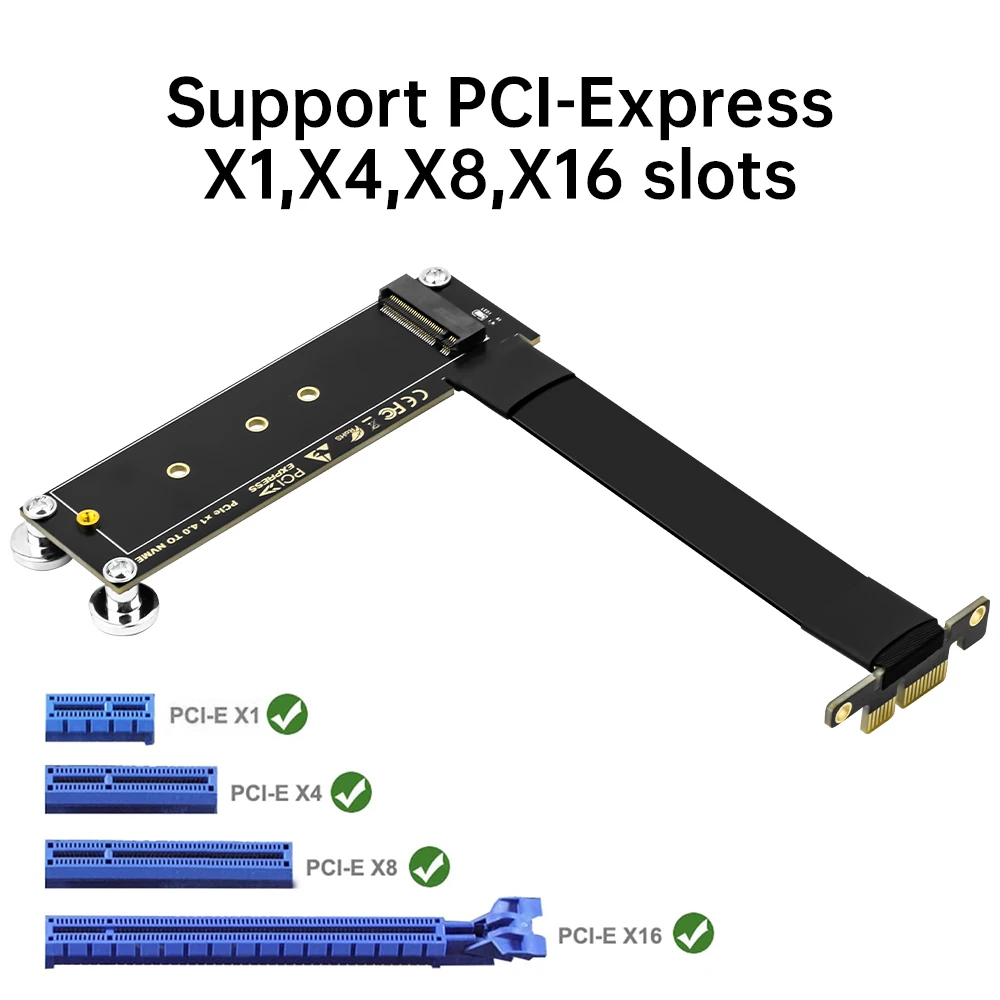 Tarjeta elevadora M.2 NVME a PCIe X1 X4 X8 X16, Cable de extensión PCI Express de ángulo recto de 10CM, M.2 NVMe SSD a X1, compatible con PC de escritorio - imagen 3
