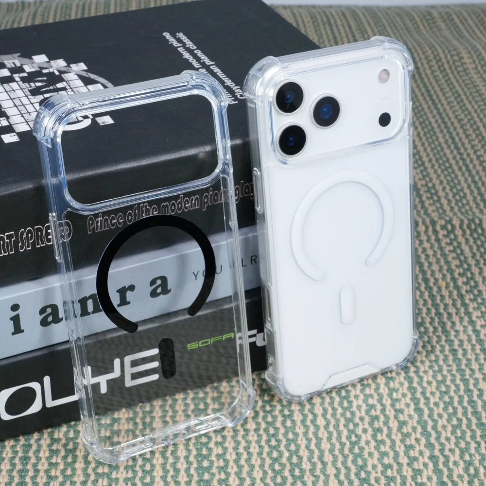 Armadura a prueba de golpes para funda Magsafe para iPhone 17 Air 16 15 14 13 12 11 Pro Max Plus 17ProMax suave + cubierta Original transparente dura