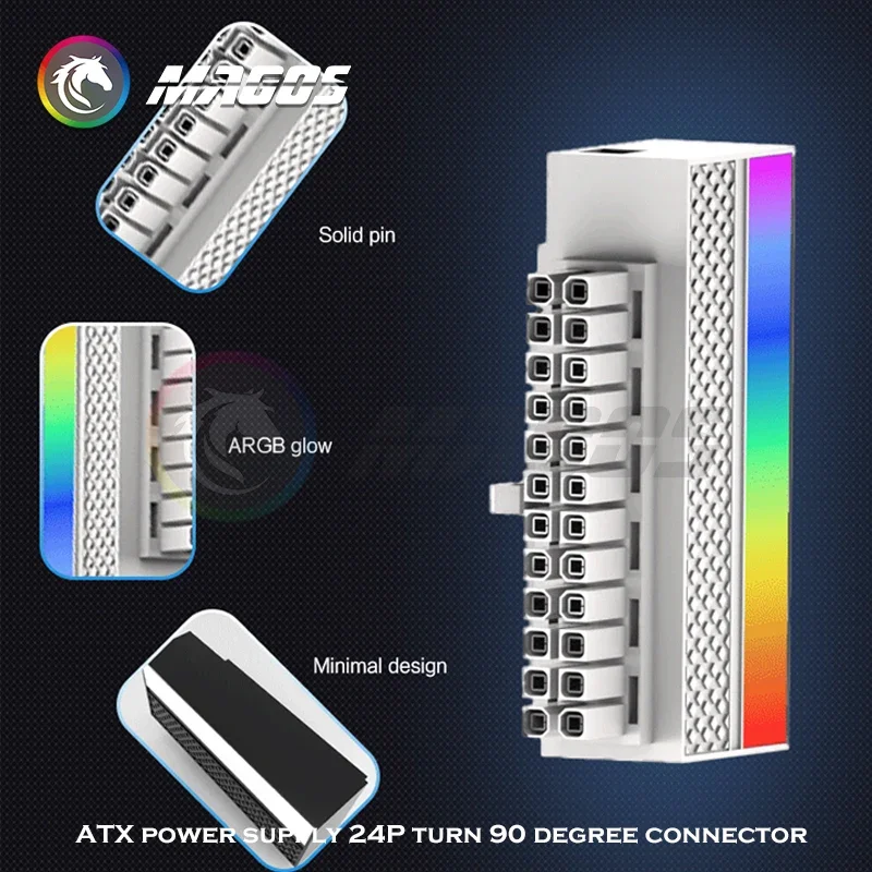 Adaptador PSU de 24 pines, conector de codo de 90 grados, embellece el cableado, convertidor de dirección de giro en ángulo recto, 5V ARGB, negro/blanco - imagen 5