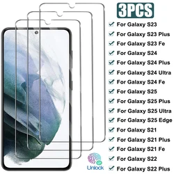 3 uds cubierta completa de vidrio para Samsung Galaxy S21 S22 S23 Plus S21 Fe Protector de pantalla para Samsung S24 S25 Ultra Edge vidrio templado