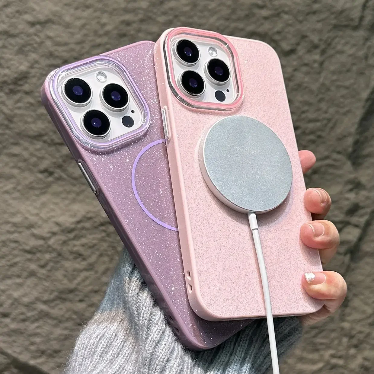 Para Magsafe Glitter Bling funda de teléfono para iPhone 16 15 14 13 12 11 Pro Max Plus carga inalámbrica magnética cubierta de caramelo de moda - imagen 5