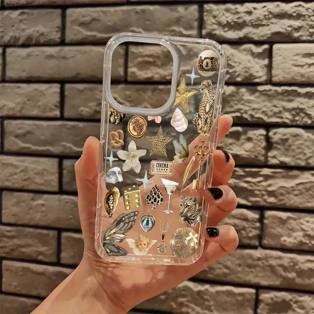 Funda de teléfono transparente estética con estampado de leopardo dorado, funda diseñada para iPhone 17 16 15 14 13 12 11 Pro Max Plus XR X XS 7 8 - imagen 4