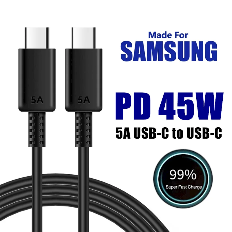 Cable de carga súper rápida USB C Dual 5A PD 45W para Samsung S22 S23 S24 Plus Note 20 Ultra A53 A54 A55 Cable de datos de carga rápida 2m