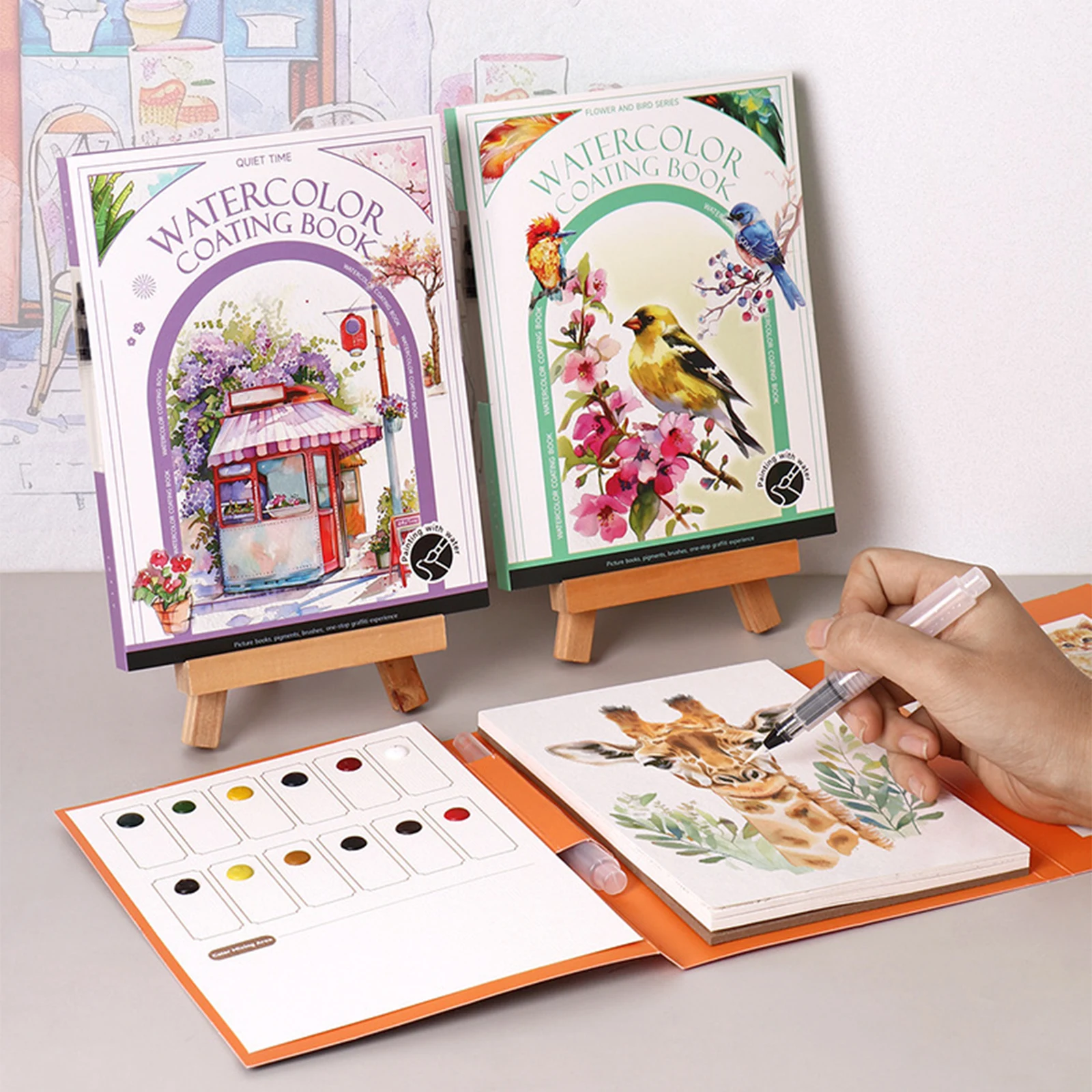 Libro de pintura de acuarela triple DIY, libro de trabajo de pintura de acuarela de colores integrados para niños y adultos
