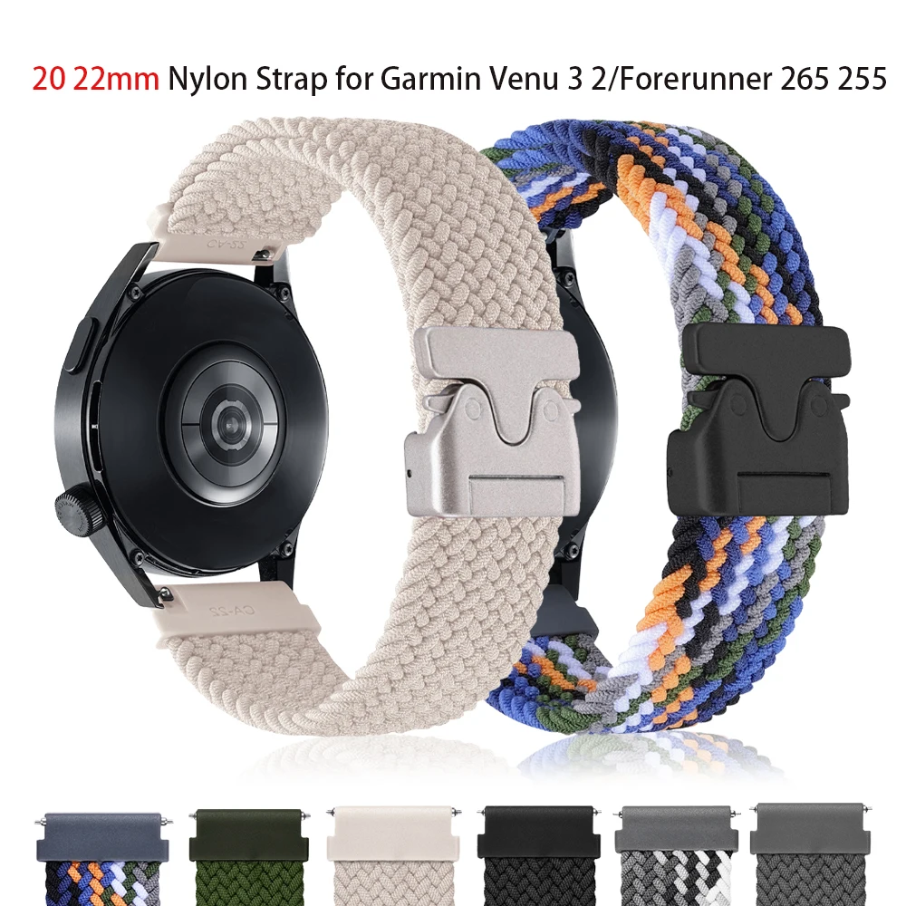 Correa de paracaídas de 20mm y 22mm para Garmin Forerunner 570 165 255 265 55/Vivoactive 6 5 4 banda de nailon para pulsera trenzada Venu 3 2 Sq2