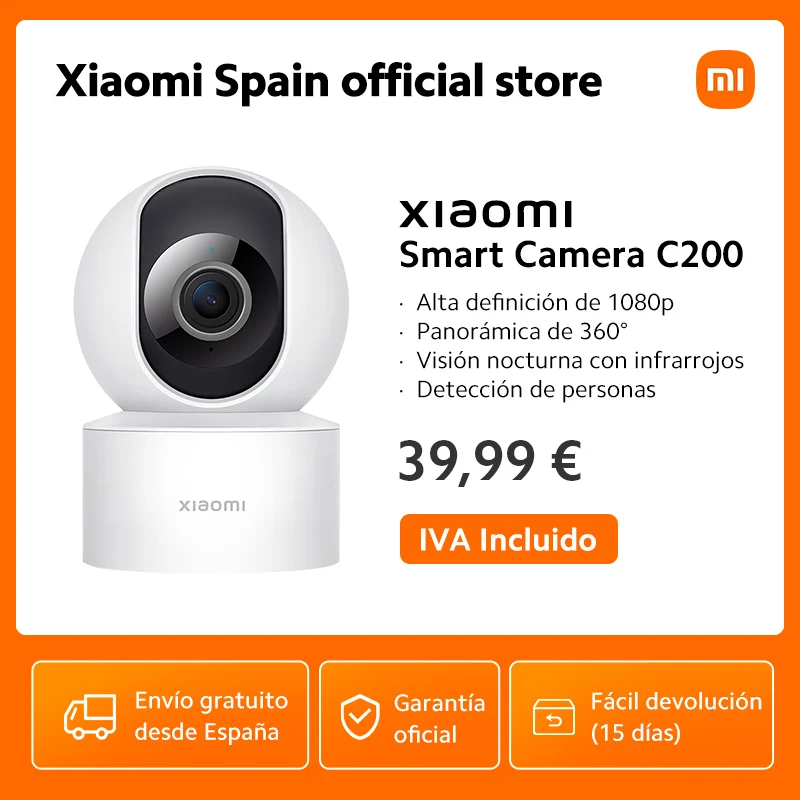 Xiaomi-cámara inteligente C200, dispositivo de seguridad CCTV con protección WiFi, IPTV, rotación de 1080 °, visión oficial, 360 p