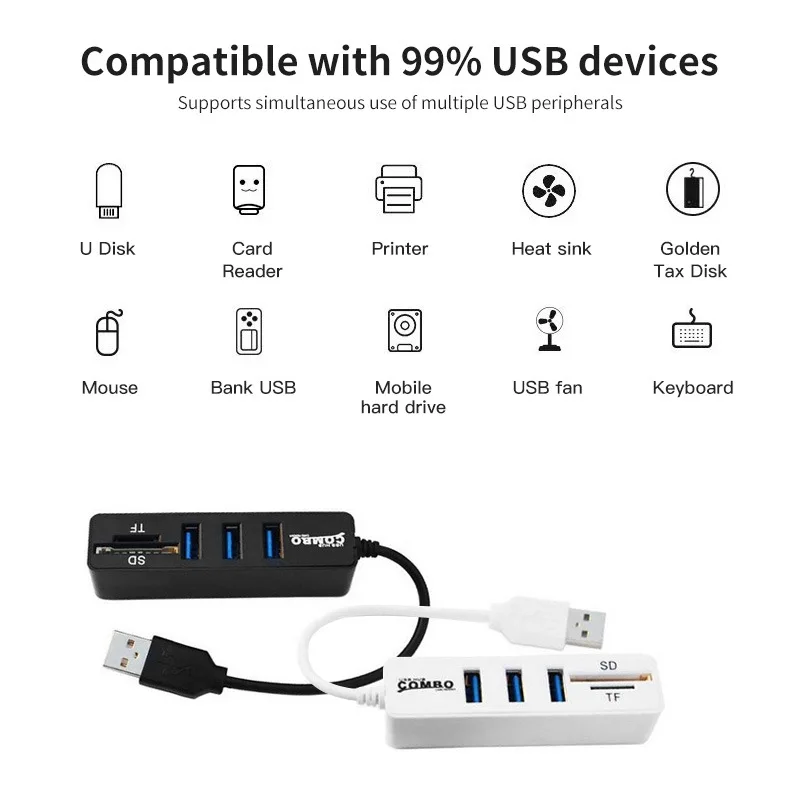 Adaptador expansor de puerto USB 3/6 Multi Micro USB/tipo C, divisor USB, lector de tarjetas TF SD todo en uno para Macbook, PC, teléfono y tableta - imagen 3