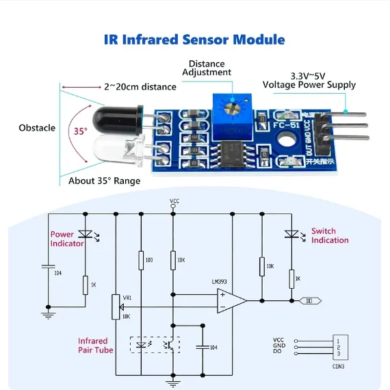 Módulo de sensor reflectante para Arduino DIY Robot de coche inteligente con distancia ajustable evitación de obstáculos infrarrojos - imagen 4
