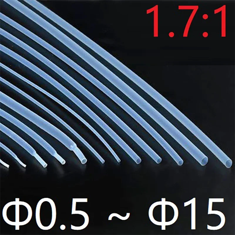 Tubo termorretráctil de PTFE de 1m, relación de contracción 1,7:1, diámetro de 0,5mm ~ 15mm, 260Deg.C, tubo de alta temperatura 600V, translúcido RoHS
