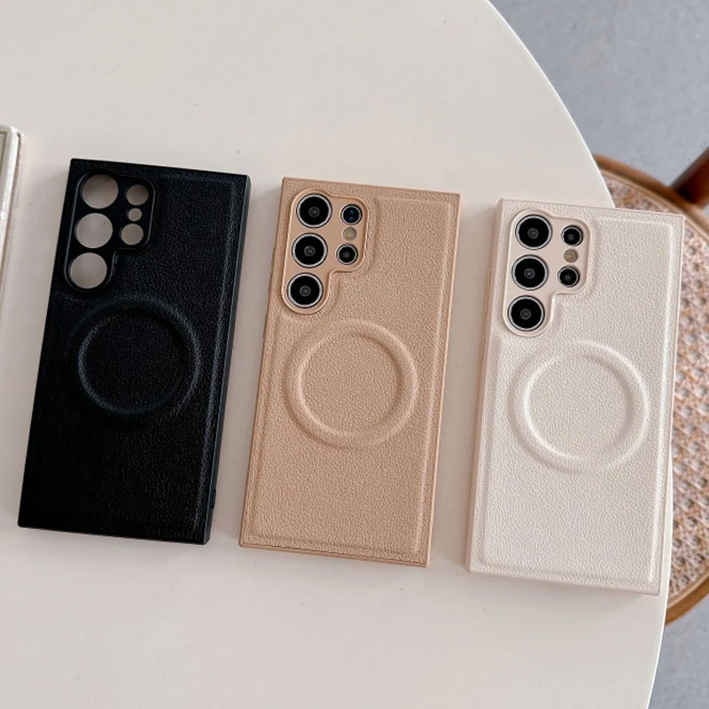Funda magnética de carga inalámbrica de cuero TPU de lujo para Samsung Galaxy S25 S24 S23 Ultra Plus, funda protectora para cámara - imagen 2