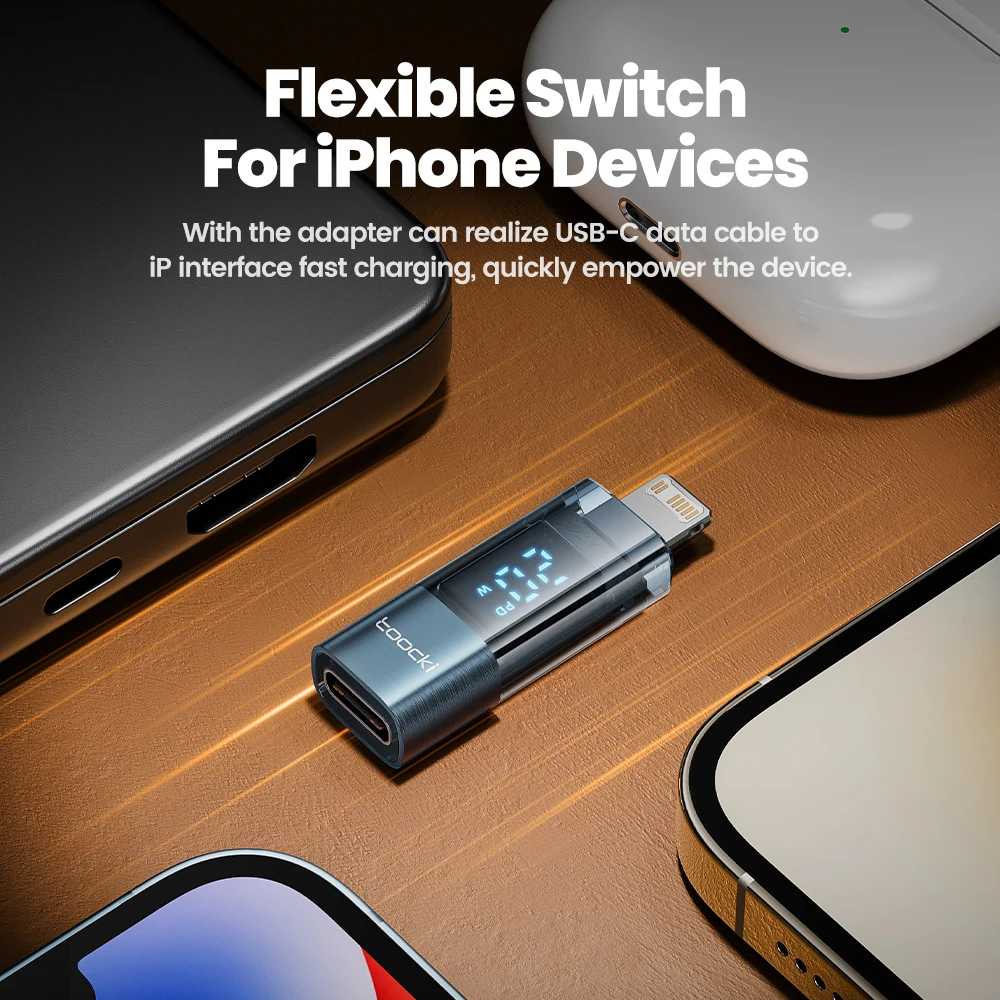 Toocki USB C OTG a adaptador de iluminación para iPad Air pantalla Digital 27W convertidor OTG de carga rápida para interfaz IP iPhone 14 13 - imagen 3