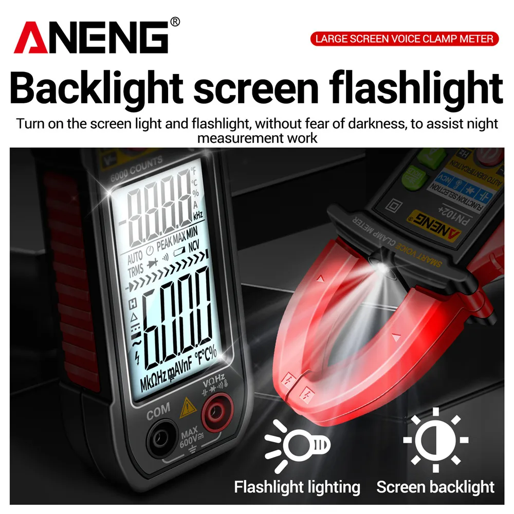 Multímetro de transmisión de voz ANENG PN102 +/B18, Kit de pluma de prueba de voltaje de resaltado, herramientas de electricista de inducción NCV sin contacto - imagen 5