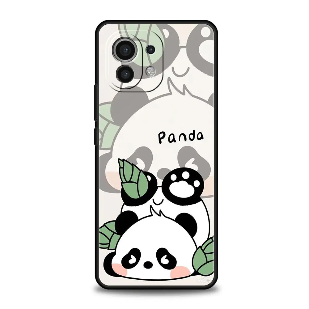 Funda de teléfono para Xiaomi Mi 14, 13, 12, 11 Lite, 13T, 12T, 11x, 11T, 10T, Pro, 9T, Note 10 Lite, cubierta negra suave, Panda lindo, bambú de escalada - imagen 2