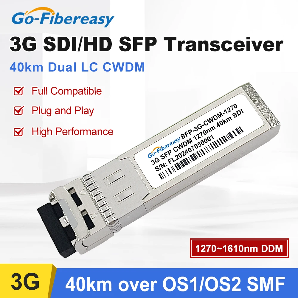 Transmisor y receptor 3G CWDM SFP 1270nm 40km Duplex LC SMF patrones patológicos de vídeo módulo transceptor óptico SD/HD/3G-SDI