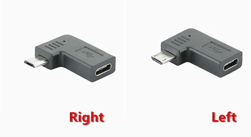 Adaptador de datos de carga Micro USB tipo c hembra a Microusb macho de ángulo recto izquierdo, convertidor Micro USB USBC de 90 grados - imagen 3