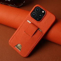 Funda de cuero genuino con ranura para tarjeta para iphone 16 Pro Max, carcasa para iphone 15Pro, 14, 13, 12, 11