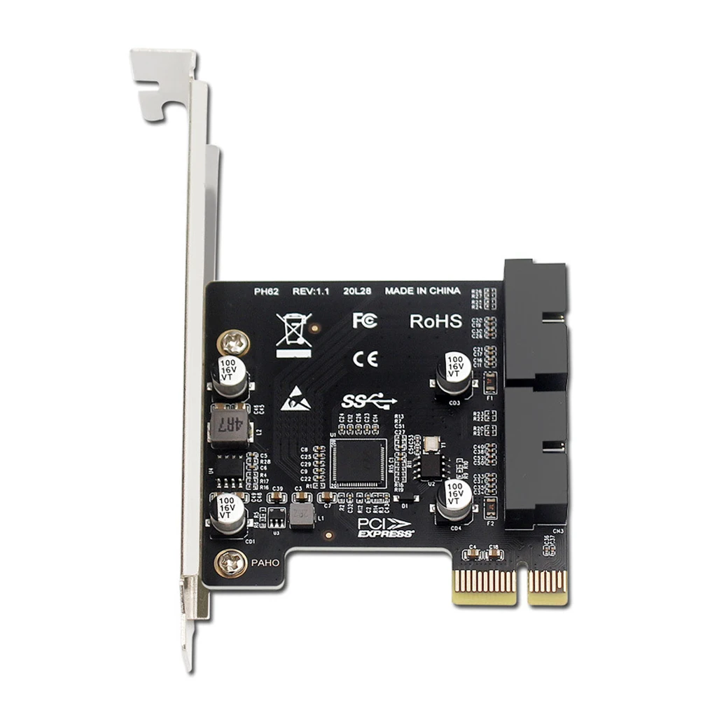 Tarjeta de expansión de conector PCI-E a USB3.0 Dual de 19/20 pines PCIe 2,0x1 19P/20P para tarjeta adaptadora de Panel frontal controlador USB 3,0 de 5Gbps - imagen 2