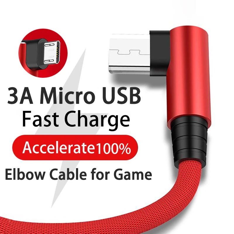 Cable Micro USB de carga rápida 3A, Cable de datos de codo de 90 grados para Samsung, Xiaomi, OPPO, VIVO, cargador de teléfono móvil, Cable Usb - imagen 2