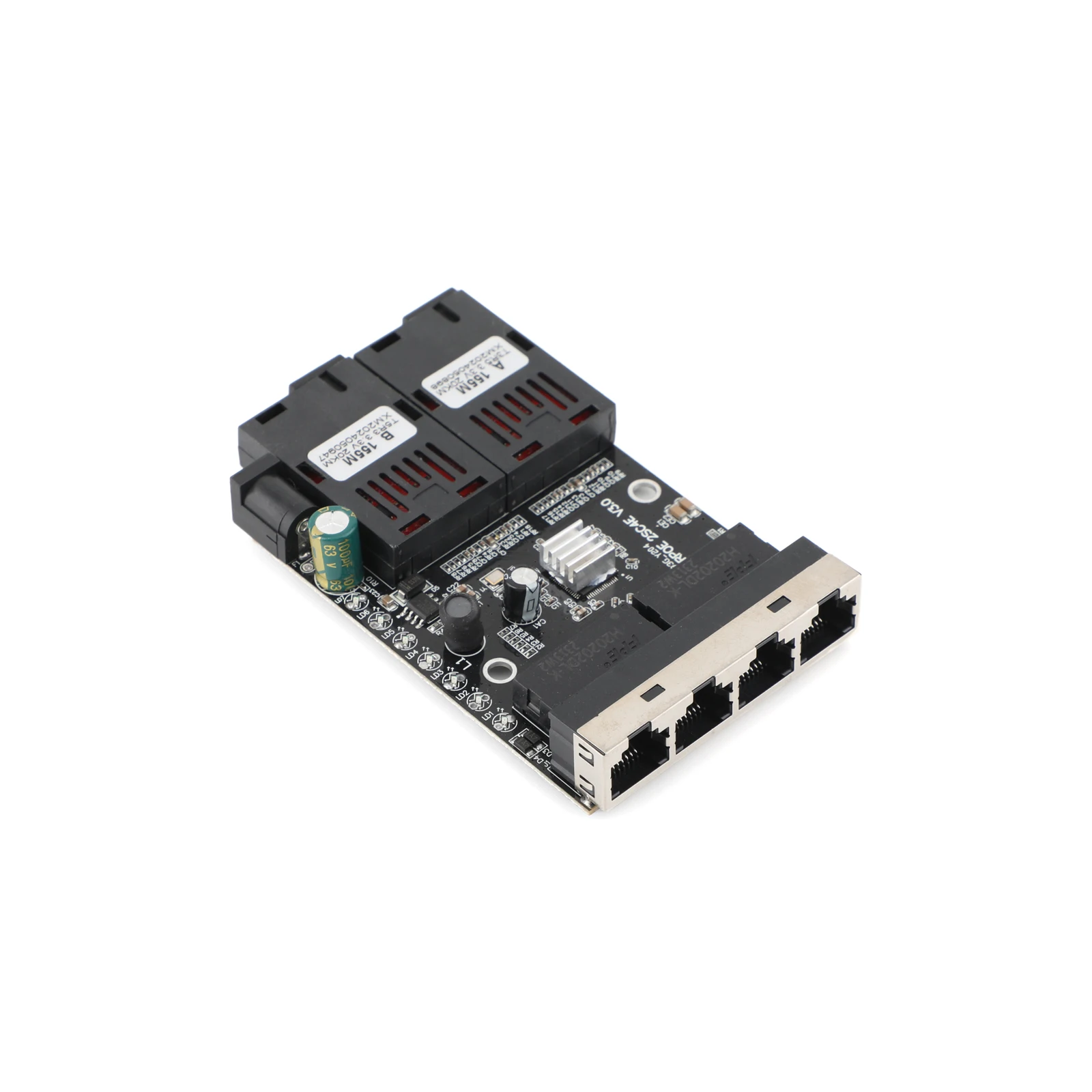 Convertidor de medios de fibra óptica 100M 4 RJ45 a 2 SC A + B conector óptico 1310nm/1550nm puertos placa PCBA 20KM interruptor Ethernet negro - imagen 4