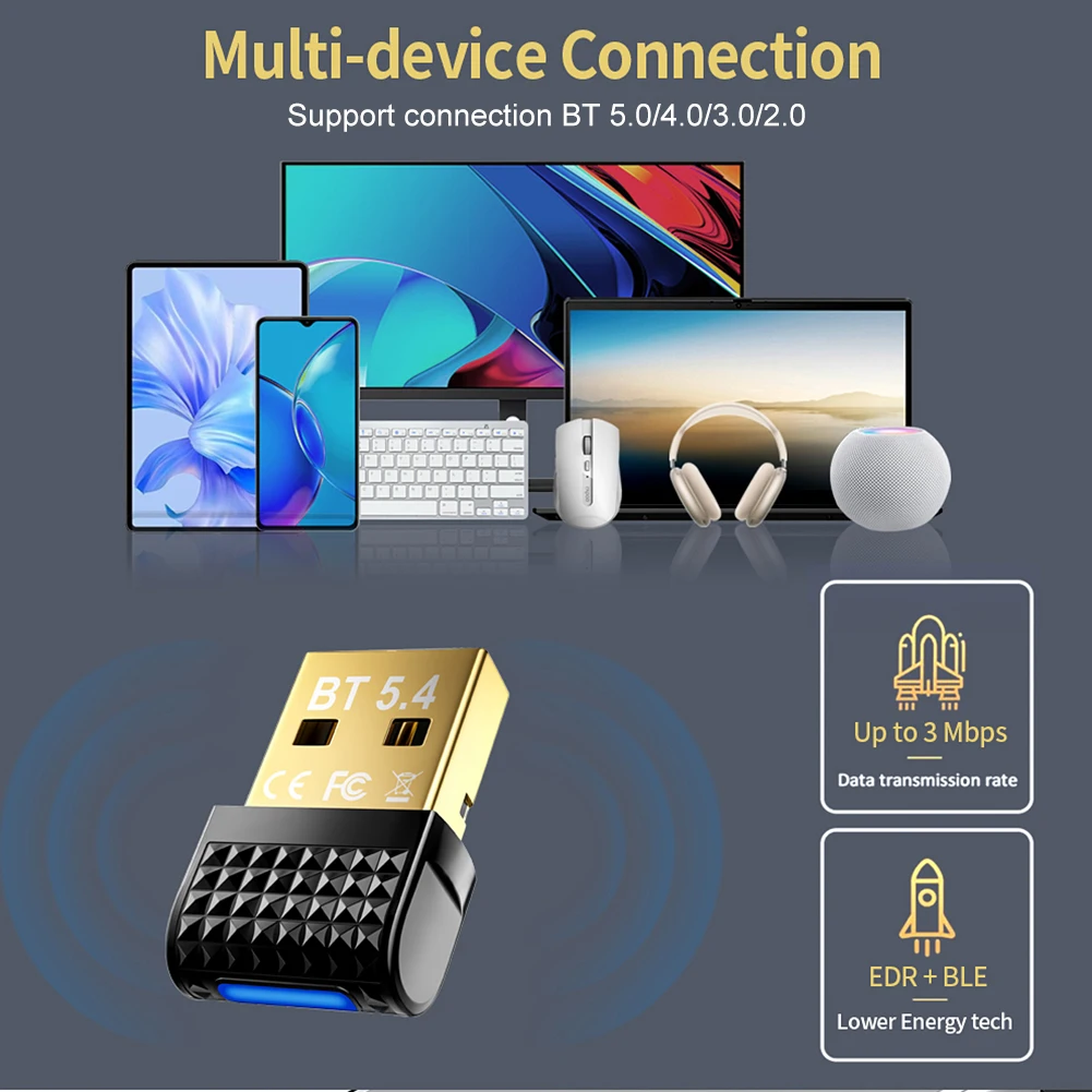 Adaptador USB Bluetooth 5,4 transmisor Dongle Plug and Play receptor transmisor inalámbrico BT para teclado/ratón/auriculares/altavoz - imagen 4