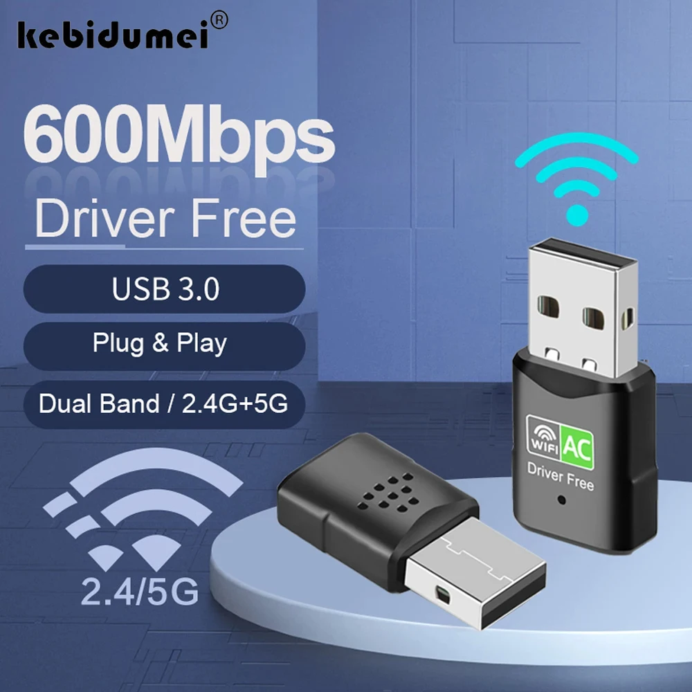 Adaptador WiFi USB 3,0 de 600Mbps, banda Dual, controlador gratuito de 2,4G y 5,8 GHz, tarjeta de red inalámbrica para ordenador de escritorio y portátil, receptor Wifi