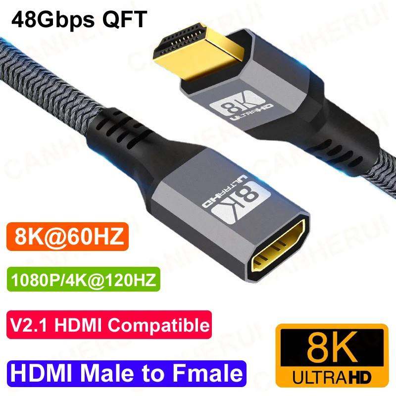 Cable de extensión HDMI 2,1 de 0,3 M 8K HD 1080P/4K/Cable extensor 48Gbps HDMI Cable macho a hembra para proyector extensor de interruptor PS4 - imagen 3