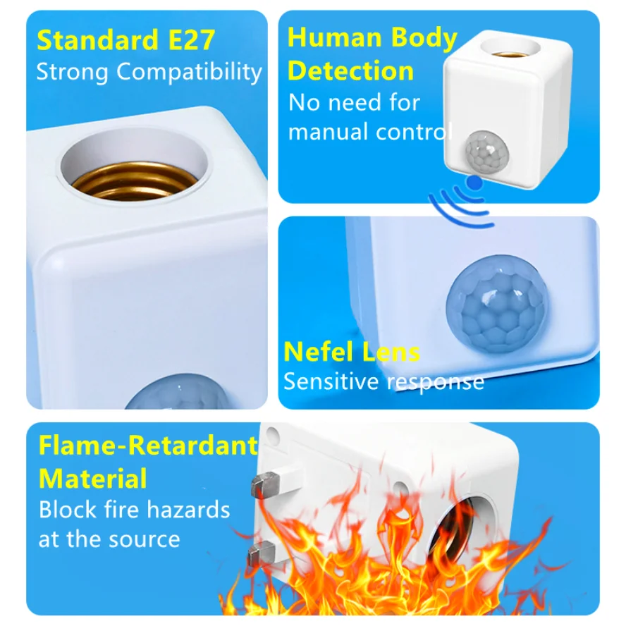 E27 PIR Sensor de movimiento Base de lámpara Led AC85-265V enchufe UE EE. UU. Bombilla de inducción humana soporte adaptador de enchufe convertidor ajustable - imagen 3