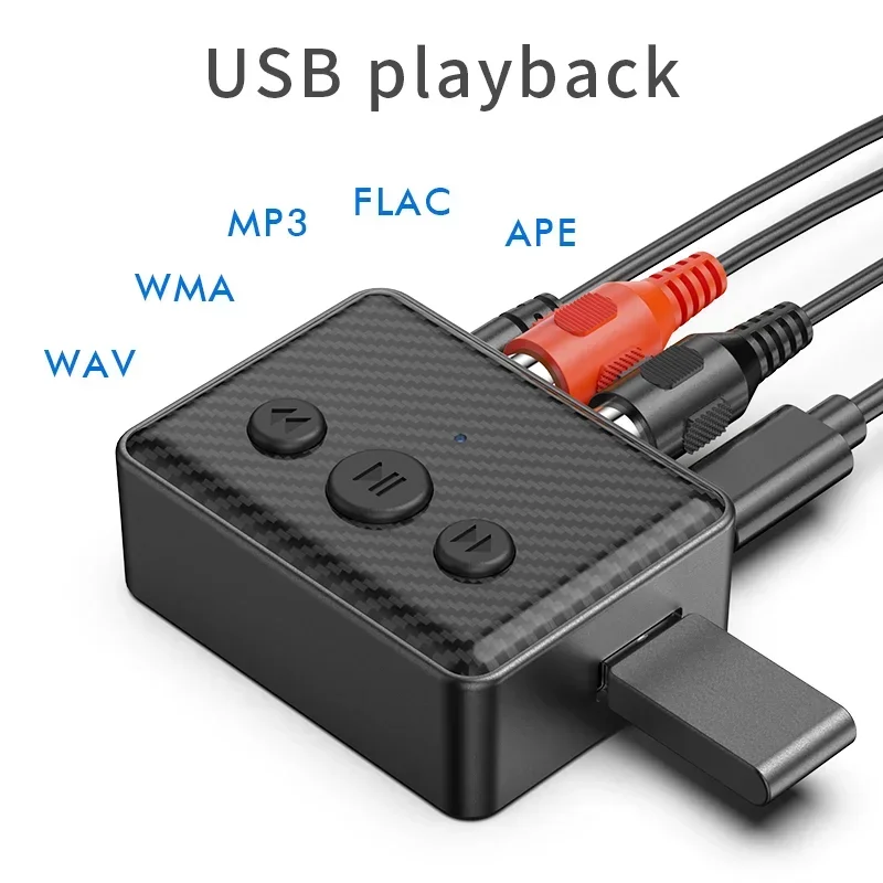 Adaptador receptor de Audio USB Bluetooth 5,4, música estéreo inalámbrica, AUX RCA de 3,5mm, compatible con reproducción de disco en U para amplificador de altavoz de escritorio - imagen 3