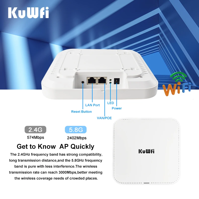 KuWFi 3000Mbps techo AP 2,4G 5G Wifi de doble banda 6 enrutador inalámbrico interior punto de acceso Wifi 48V Poe amplificador de señal Wi fi - imagen 4