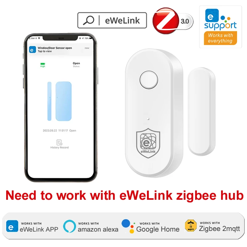 EWeLink Zigbee-Sensor de puerta y ventana, Detector de puerta abierta y cerrada, seguridad antinintrusión, funciona con puerta de enlace Alexa Alice Zigbee 3,0