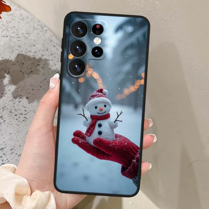 Funda con patrón de muñeco de nieve de invierno para Samsung Galaxy Note 20 10 9 8 A24 A34 M13 M31 M32 M52 M62 Ultra Lite funda de teléfono negra - imagen 3