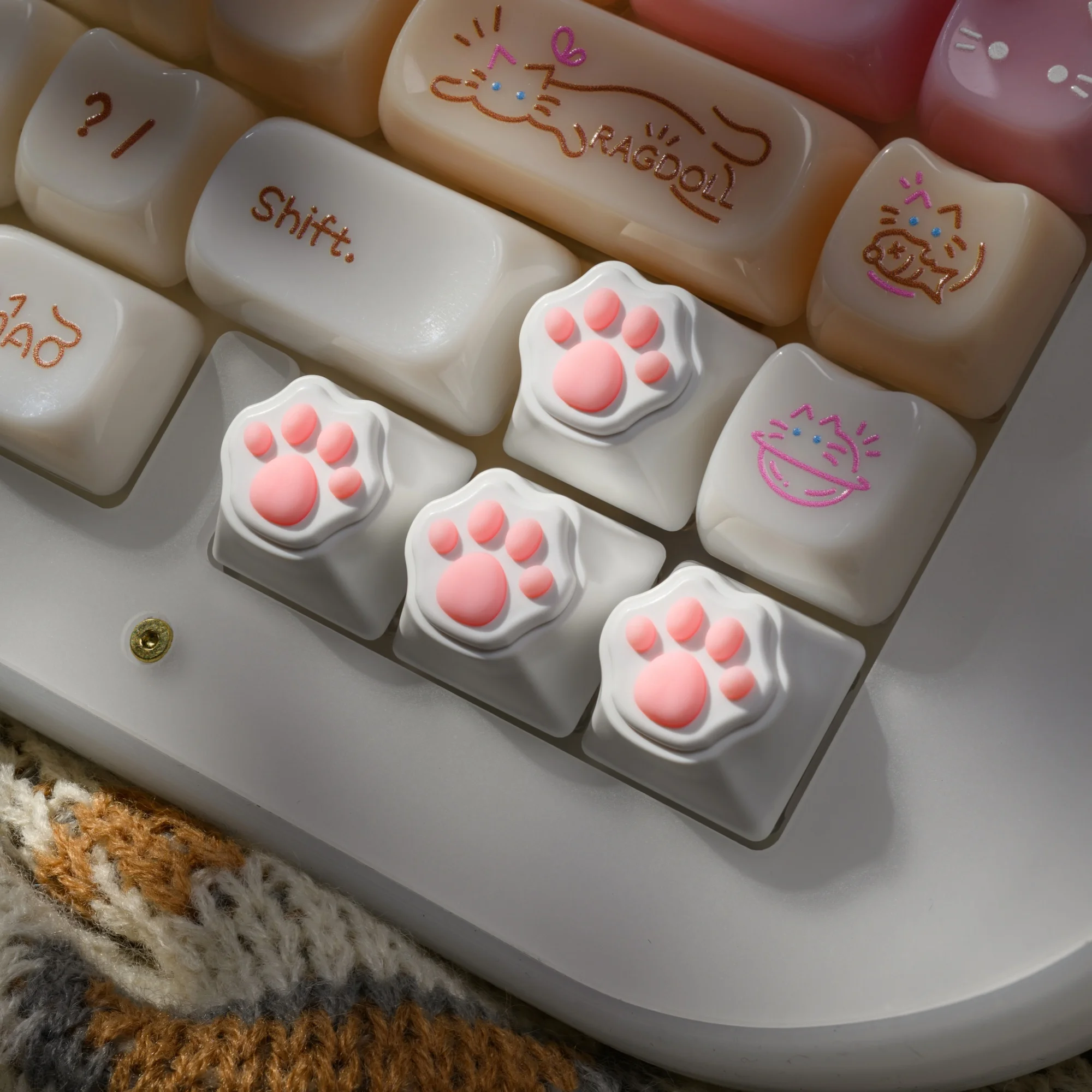 XVX 4 unids/set encantadoras teclas de pata de gato para teclado mecánico, teclas rosas bonitas DIY, teclas blancas con personalidad de garra de gato, teclas de flecha - imagen 3