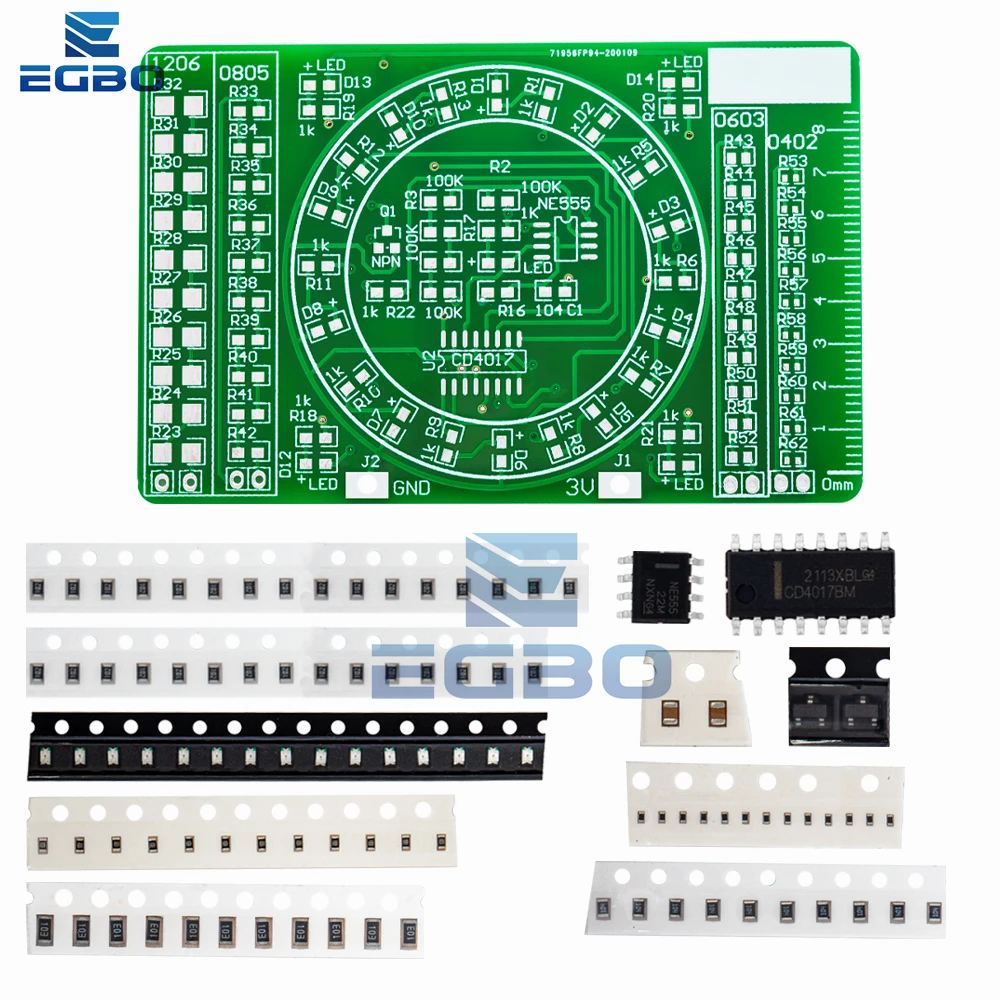 EGBO-Placa de práctica de soldadura SMD NE555 CD4017, componentes LED intermitentes giratorios, circuito electrónico de habilidad, Suite de entrenamiento, Kit de bricolaje - imagen 4