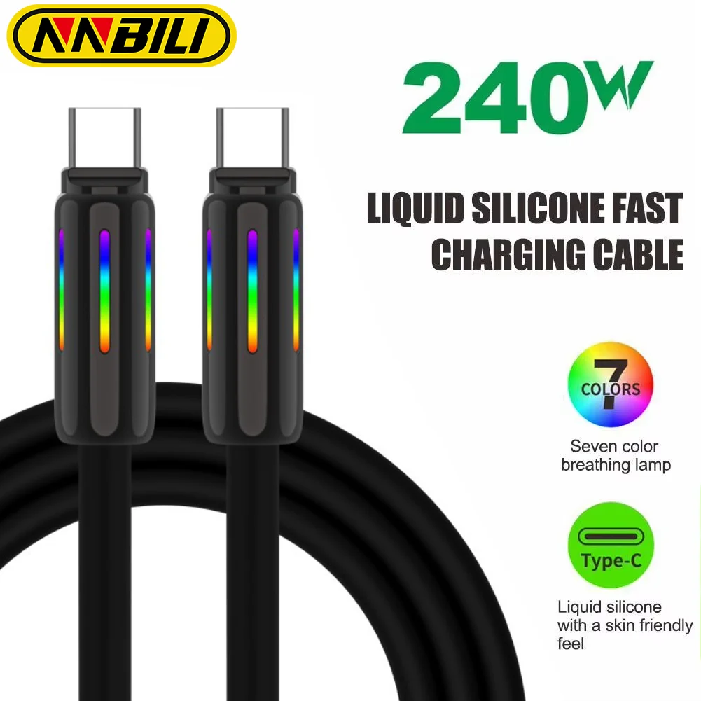 NNBILI 240W tipo C a C Cable de carga rápida PD3.1 Cable de datos USB C de silicona líquida para IPhone 15 16 MacBook iPad Samsung Xiaomi