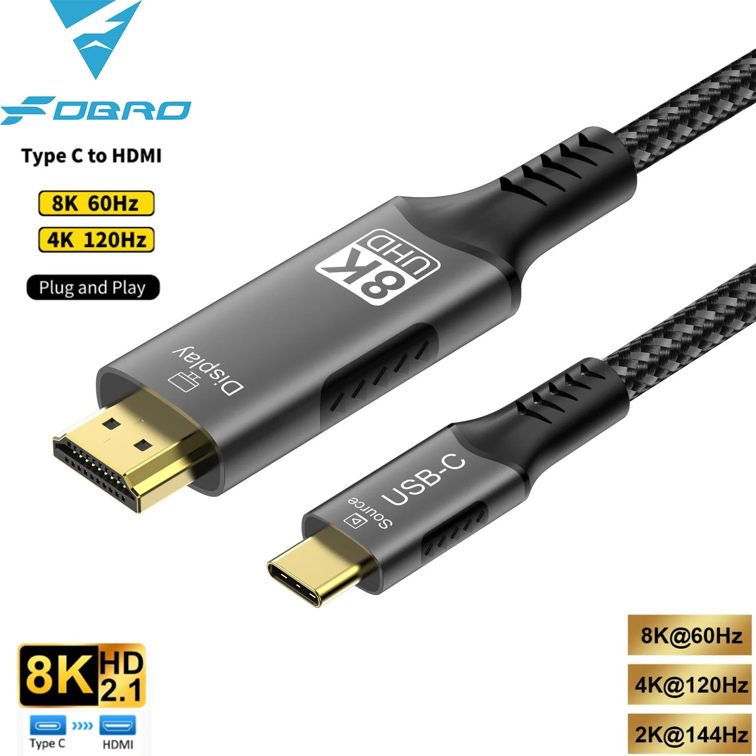 Cable USB C a HDMI 8K @ 60Hz 4K @ 120Hz Cable HDTV Compatible tipo C a HDMI para convertidor de TV MacBook Air iPad USB-C adaptador HDMI - imagen 2