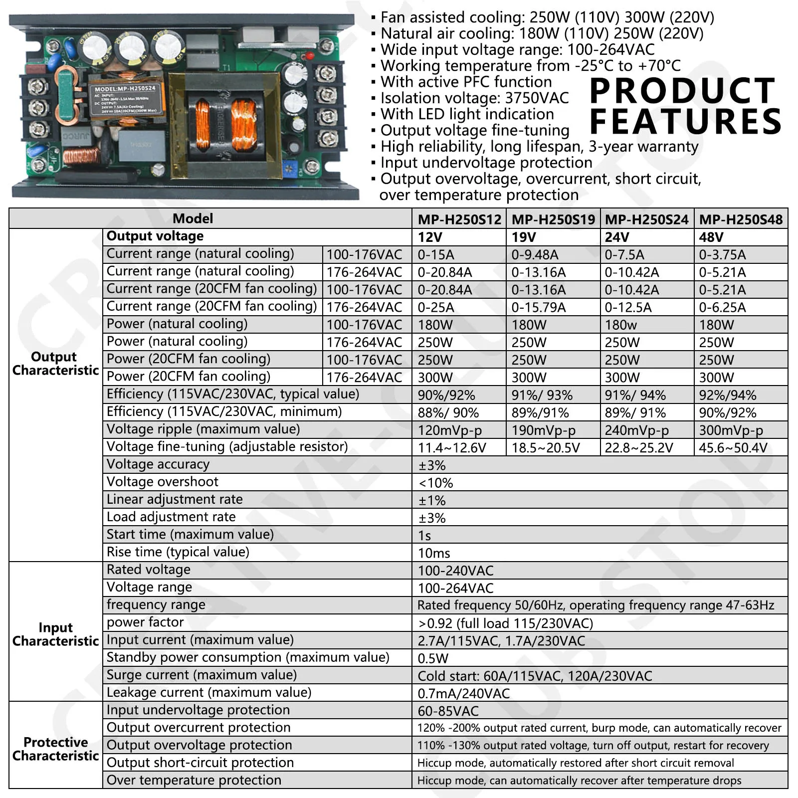 Módulo de fuente de alimentación conmutada PFC activo de 300W AC-DC módulo de potencia regulador de voltaje CC aislado AC 110V 220V a 12V 19V 24V 48V - imagen 2