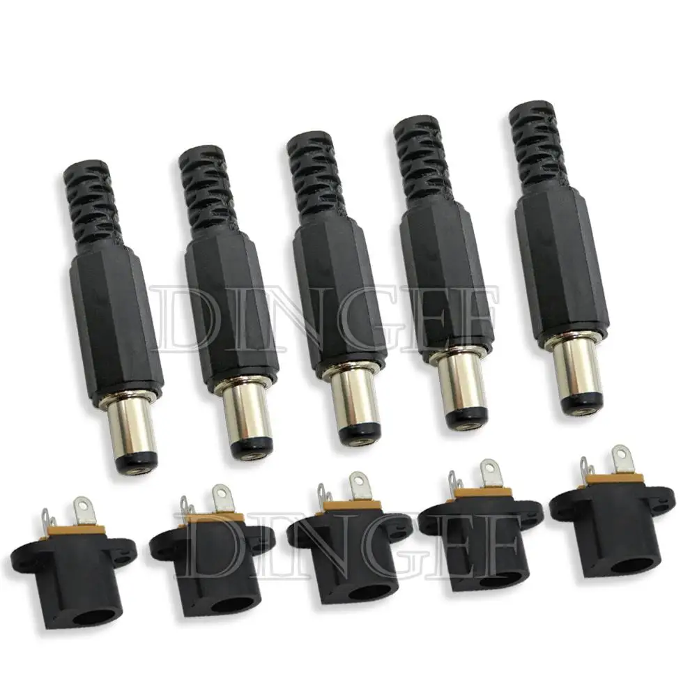 10 Uds 5 pares 5,5x2,1mm enchufe de alimentación CC macho hembra Jack tuerca montaje en Panel conector adaptador de corriente CC DC012 DC015 DC017 DC022 - imagen 4